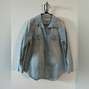Democracy Y2K Studded Denim Shirt Jacket | Western Grunge Cowboy Biker Chambray